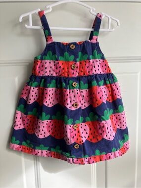 Hanna Andersson blue pink strawberry dress 6-12 months
